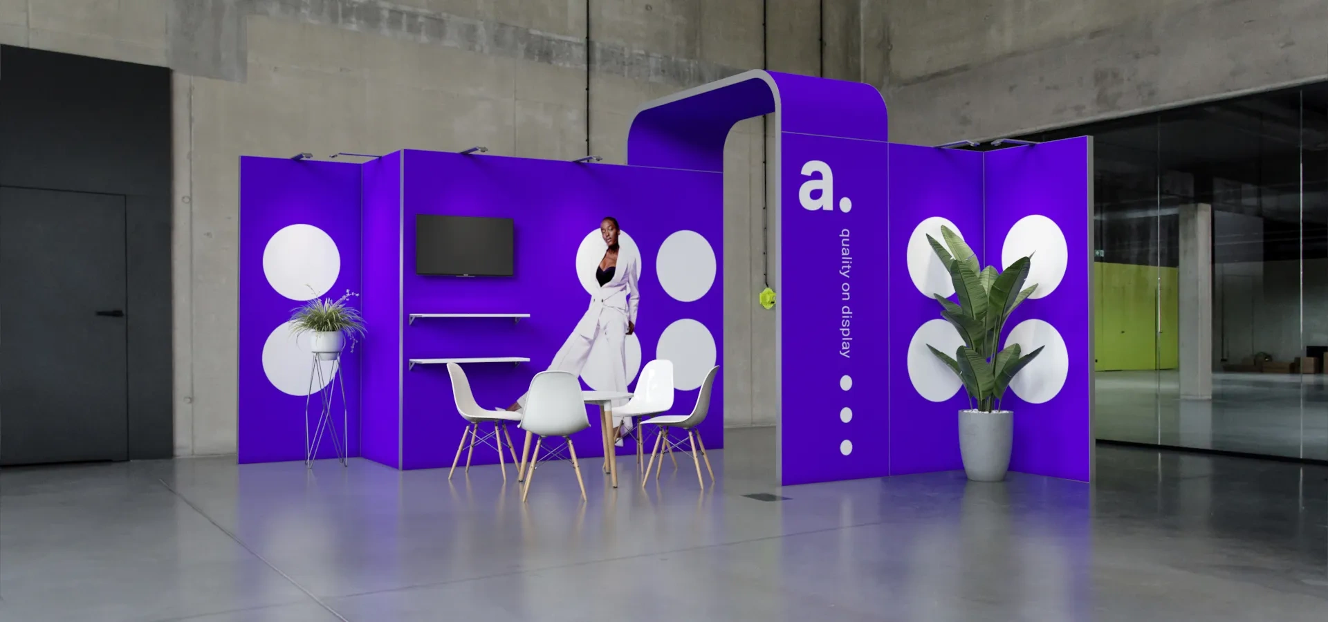 mFrame parodų stendo konstrukcija su moduliniais grafiniais rėmais
