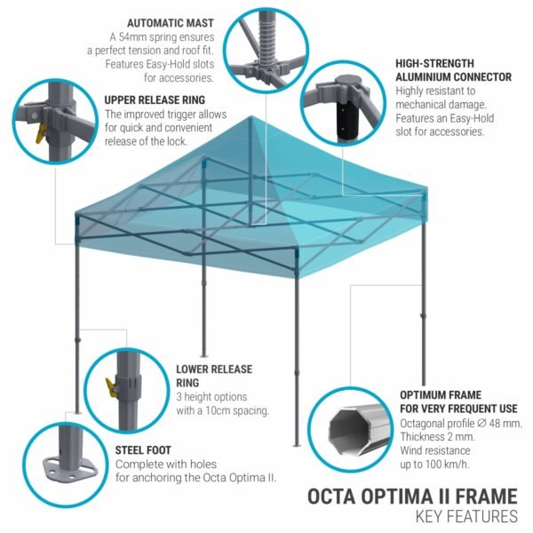 Greito surinkimo palapinė 6×6 m Octa Optima su spauda – stogas ir 3 sienos
