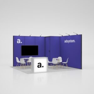 Modulinis parodų stendo komplektas Multiframe MT3 (4x4 m) | Kampinis parodų stendas su TV