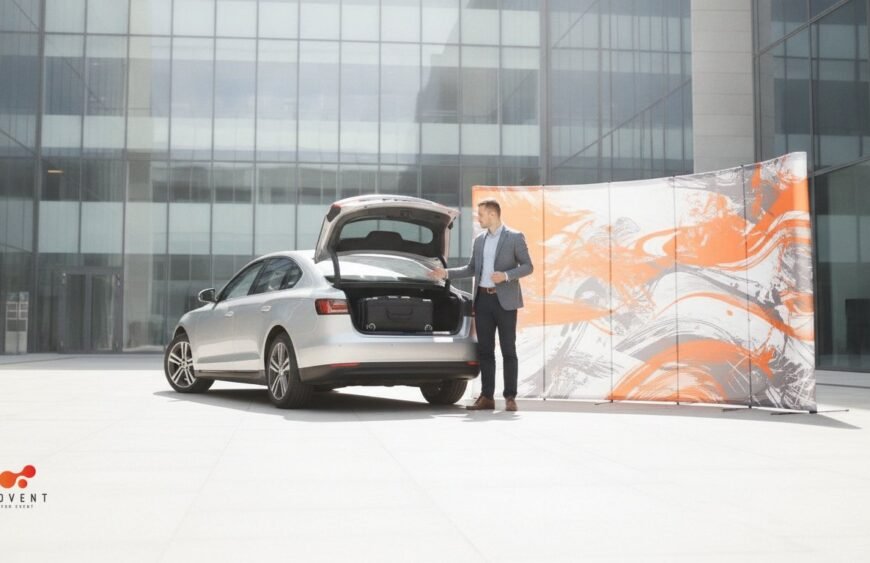 Tekstilinės reklaminės sienelės transportavimas automobiliu: dydžiai, svoris ir dėklai