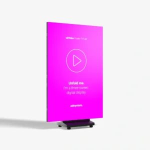 Išskleistas adVideo Poster TriFold LED ekranas su atlenkiamomis šoninėmis dalimis