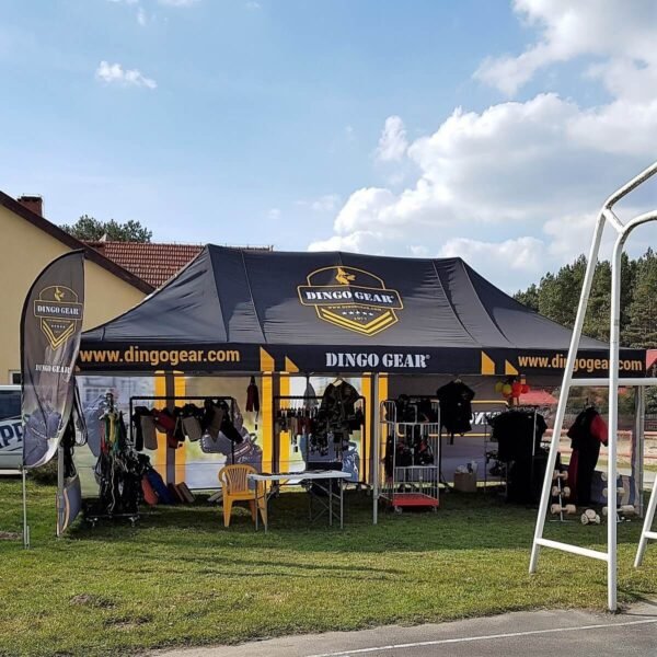 Greito surinkimo palapinė 4×8 m Octa Pro su spauda – stogas ir 3 sienos