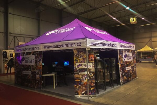Greito surinkimo palapinė 6×6 m Octa Optima su spauda – stogas ir 3 sienos