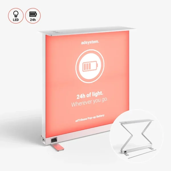 Šviečiantis reklaminis staliukas su baterija adTribune Pop-up Battery