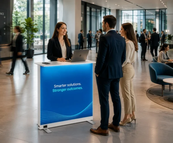Šviečiantis reklaminis staliukas su baterija adTribune Pop-up Battery