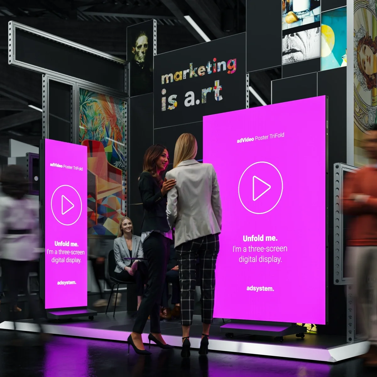adVideo Poster TriFold LED ekranas gamintojo parodos ekspozicijoje