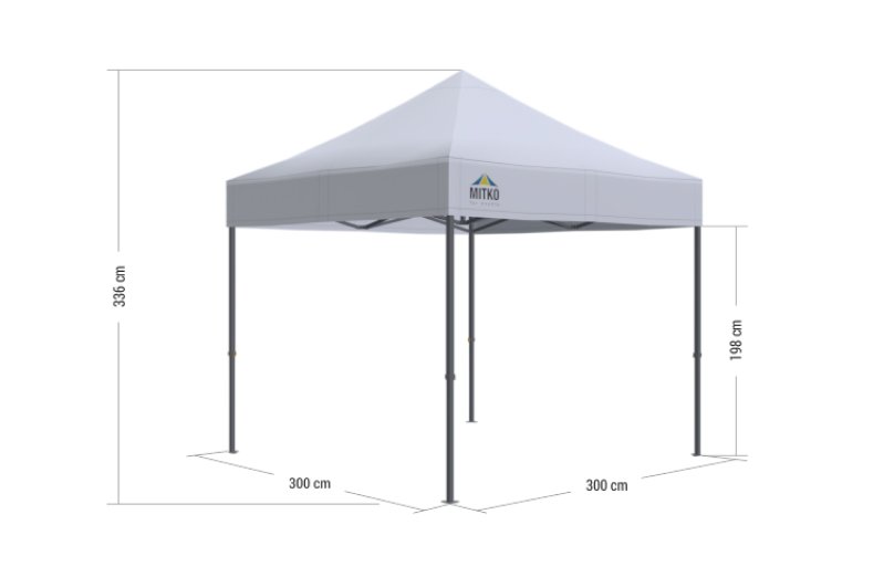 MITKO greito surinkimo palapinės 3 × 3 m matmenų schema